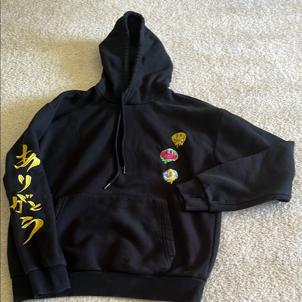 Forever 21 Black Hoodie with Gold and Multicolor Accents